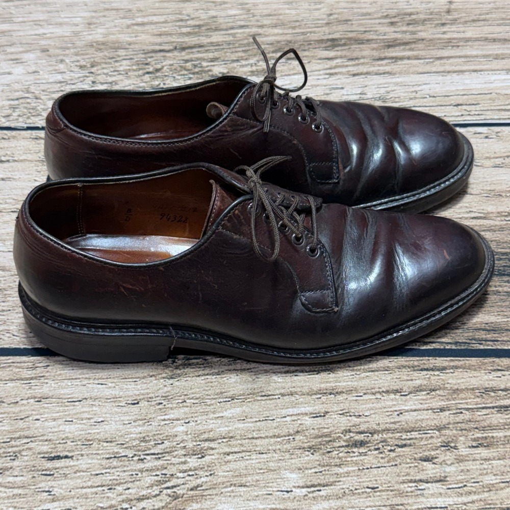 Alden Plain Toe Blucher Men 8 D Burgundy Leather Derby Shoes 94328